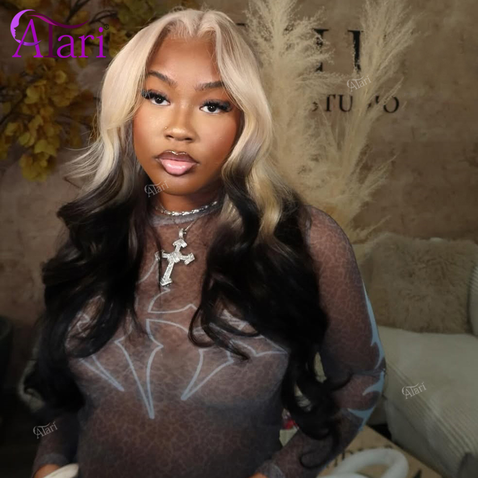 613 Blonde Body Wave Lace Front Wig - شعر مستعار بشري مموج بلون أومبري
