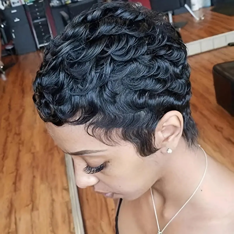 Short Pixie Cut Wig Human Hair Cheap - شعر مستعار قصير بقصة بيكسي مجعد
