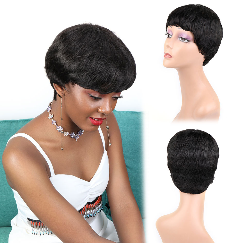Short Pixie Cut Wig Human Hair Cheap - باروكات شعر بشري قصيرة من Bliss،
