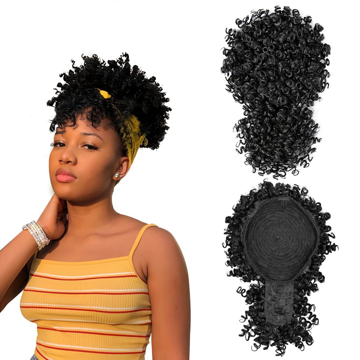 Drawstring Afro Curly Puff Ponytail - أفرو نفخة الرباط الاصطناعية ذيل حصان