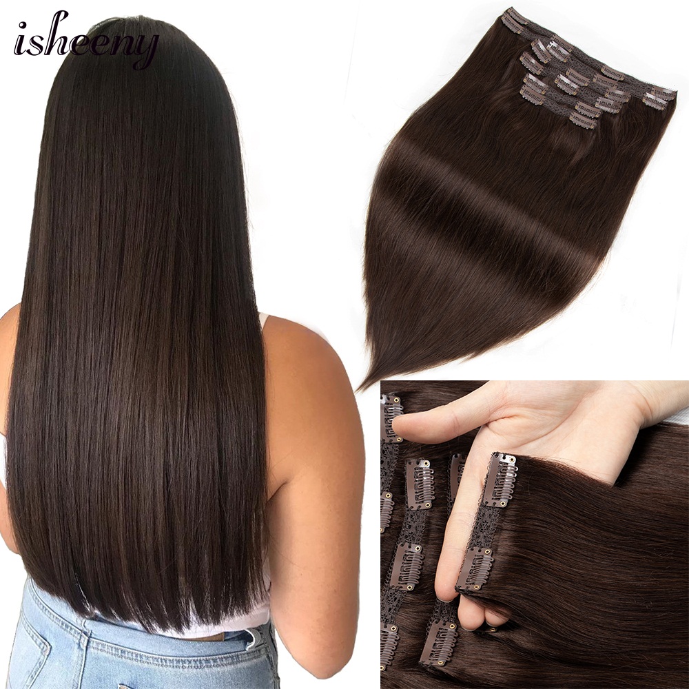 Seamless Clip In Hair Extensions Human Hair - Isheeny وصلات شعر بشري ، مستقيم