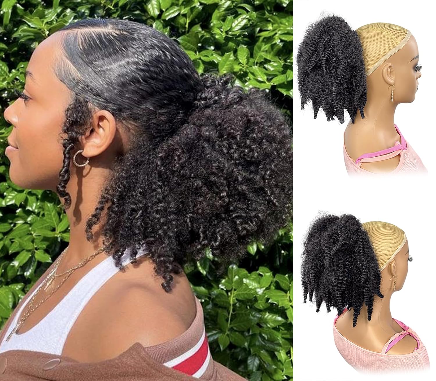 Drawstring Afro Curly Puff Ponytail - شعر مارلي قصير 12 بوصة، ذيل