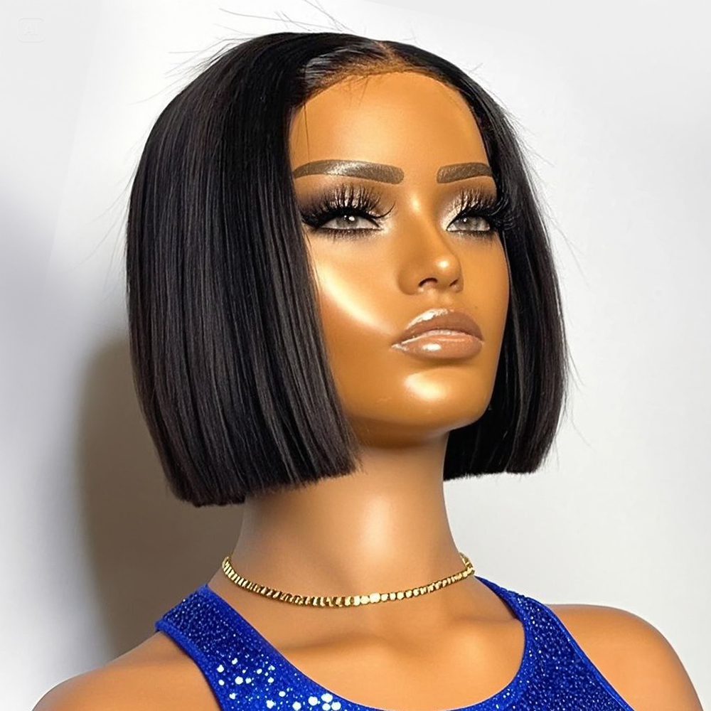 Glueless Wear And Go Human Hair Wig - شعر مستعار بوب قصير مستقيم بكثافة