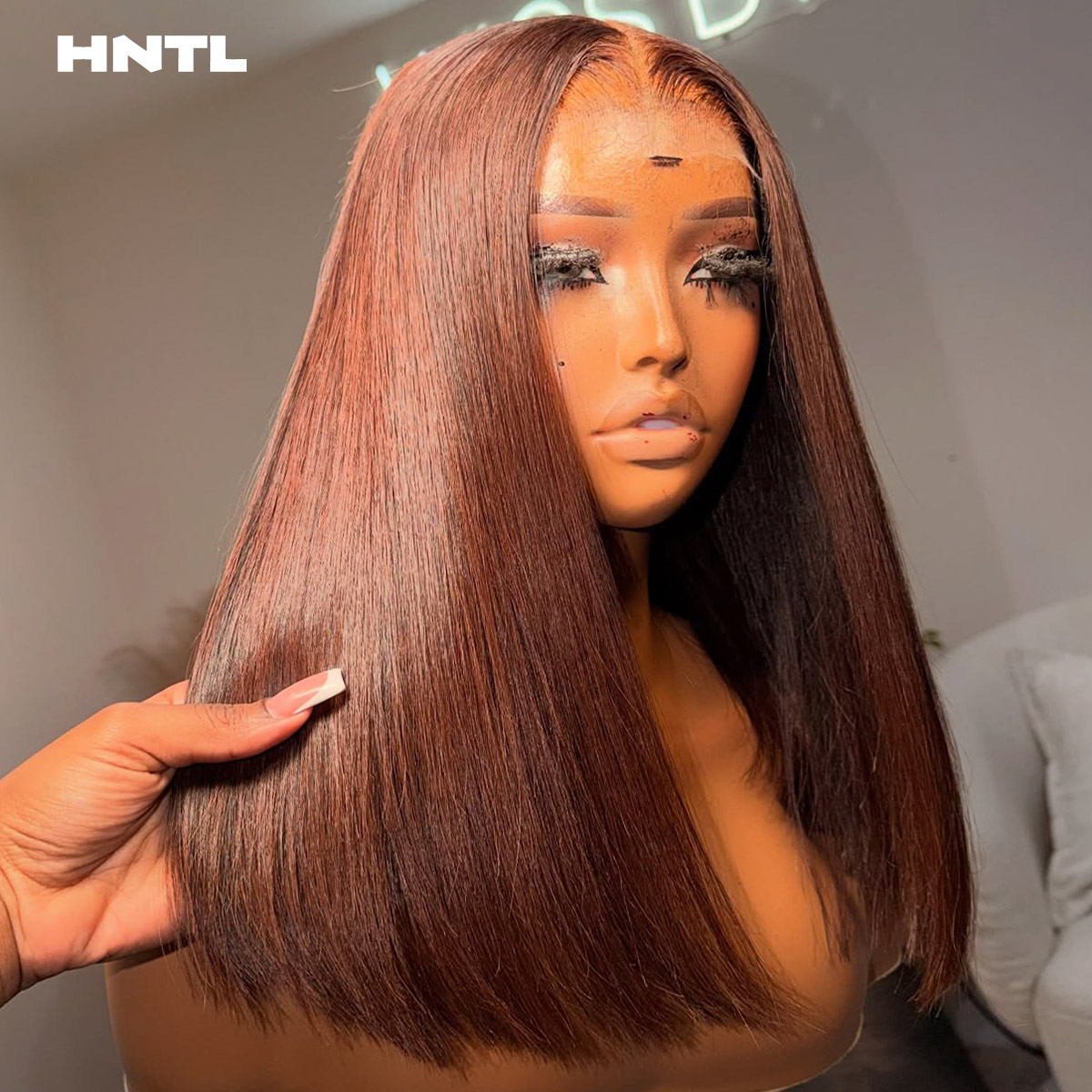 Pre Parted 13X4 Lace Front Bob Wig - شعر مستعار بوب بني اللون بدون