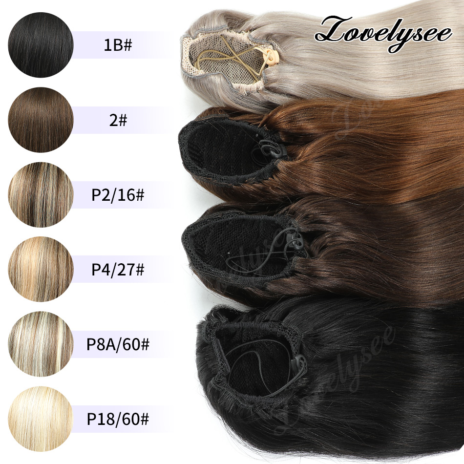 Seamless Clip In Hair Extensions Human Hair - وصلة شعر ذيل حصان قصيرة بطول