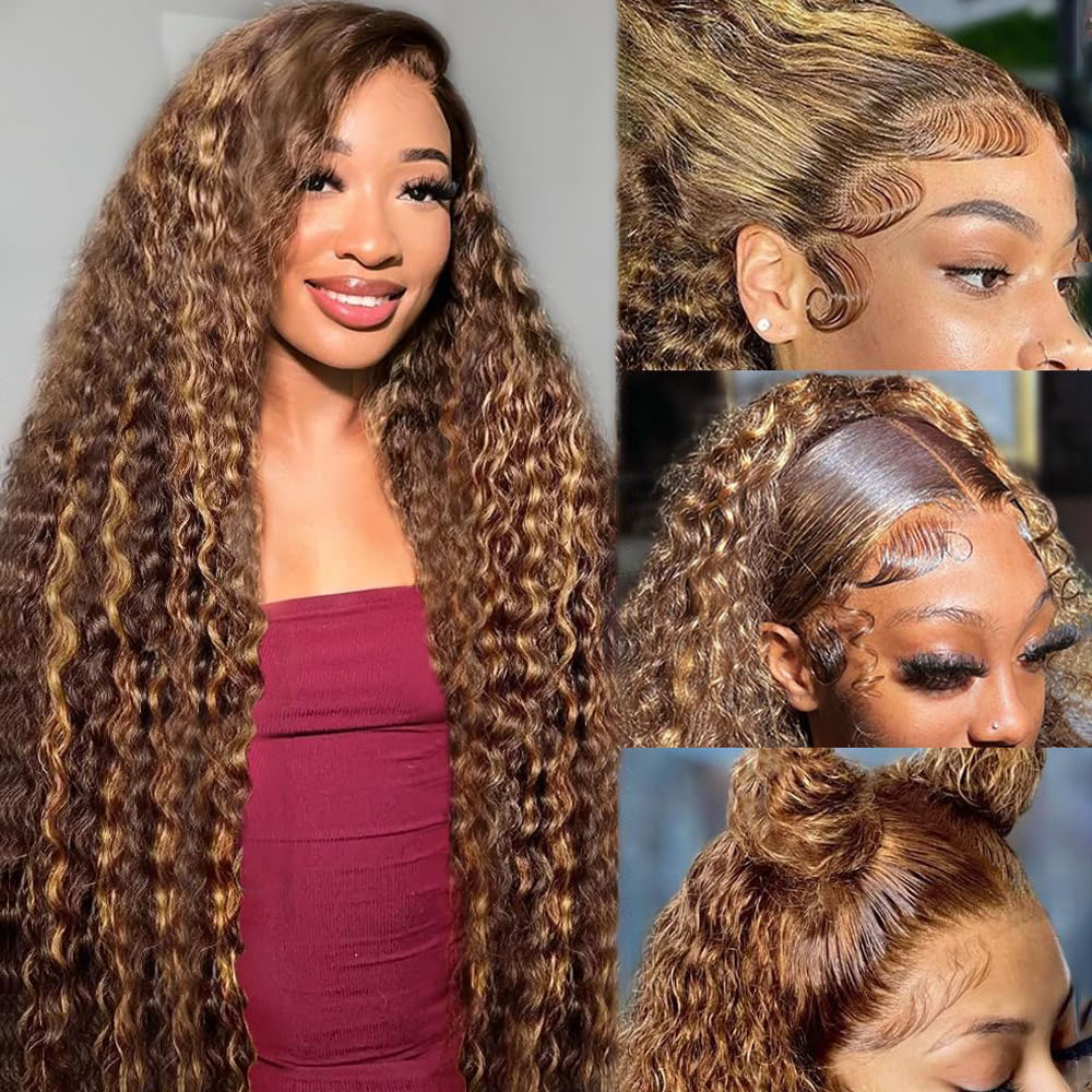 Lace Front Wigs - 36 بوصة موجة عميقة P4/27 تسليط