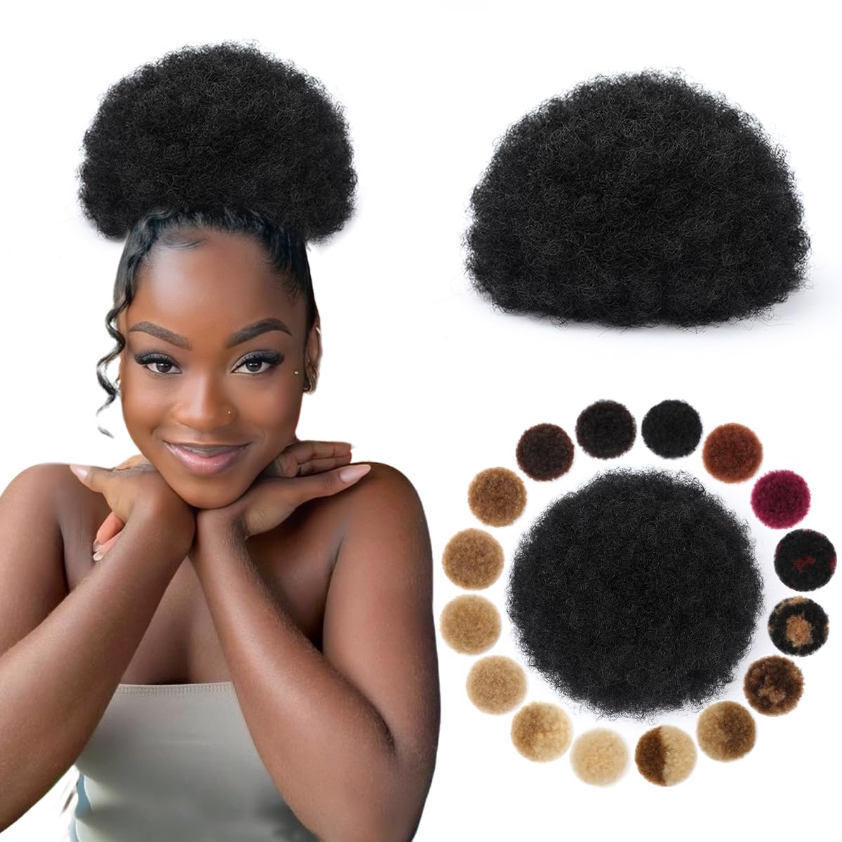 Drawstring Afro Curly Puff Ponytail - وصلات شعر صناعية مجعدة كثيفة على