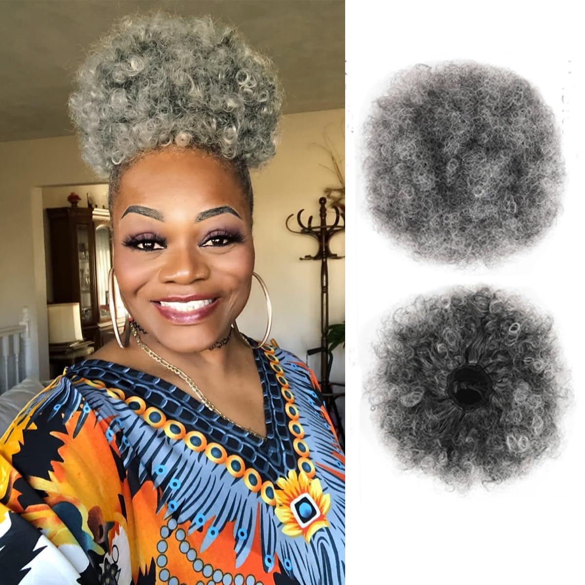 Drawstring Afro Curly Puff Ponytail - وصلات شعر صناعية قصيرة مجعدة كثيفة،