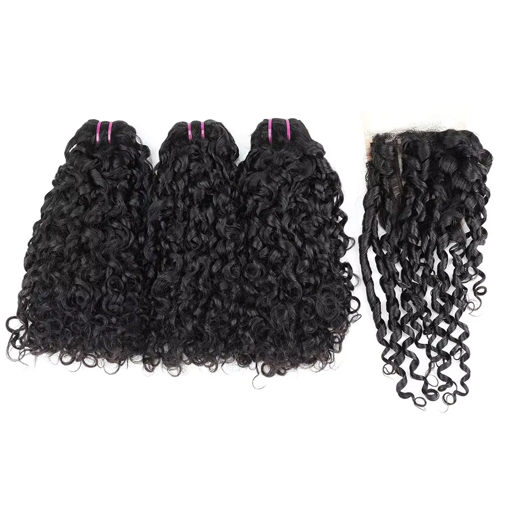 Deep Wave 3 Bundles With Closure - عابث حليقة الشعر حزم مع إغلاق
