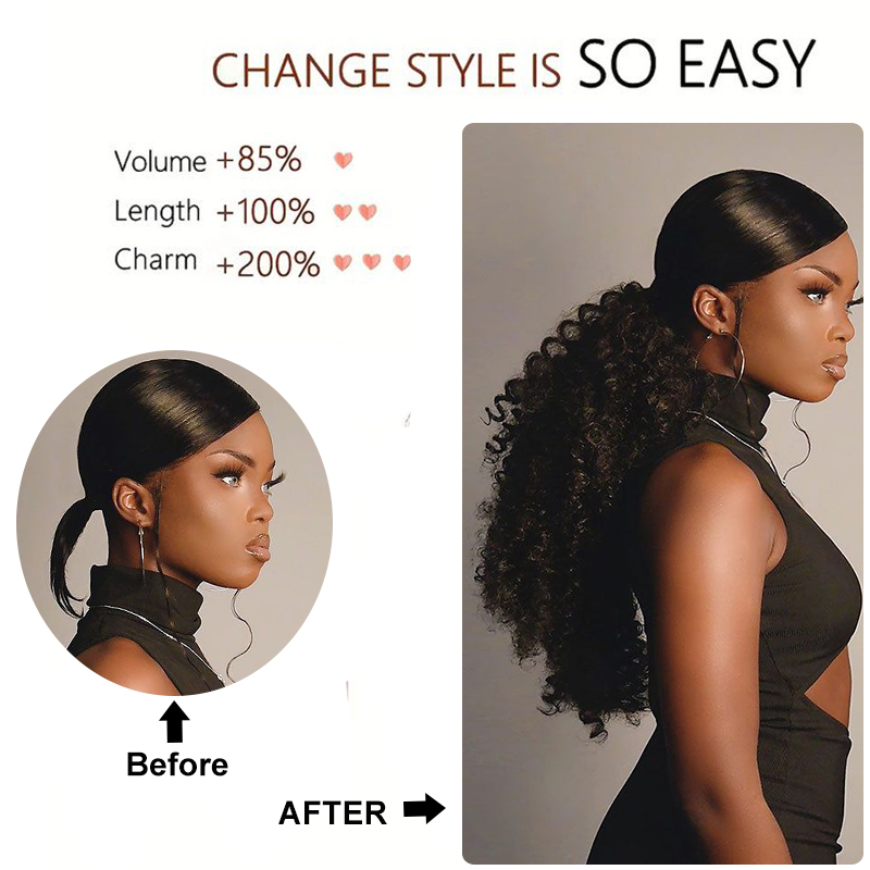 طويل مجعد الرباط ذيل حصان الأف - مراجعة Drawstring Afro Curly Puff Ponytail وسعره