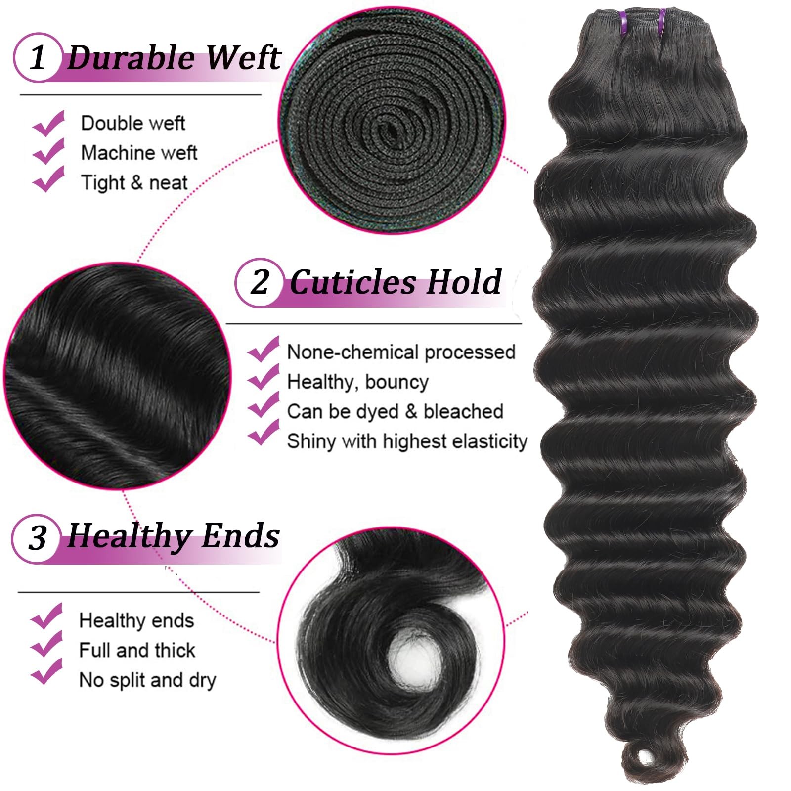 حزم شعر بشري مموج عميق فضفاض م - مراجعة Deep Wave 3 Bundles With Closure وسعره