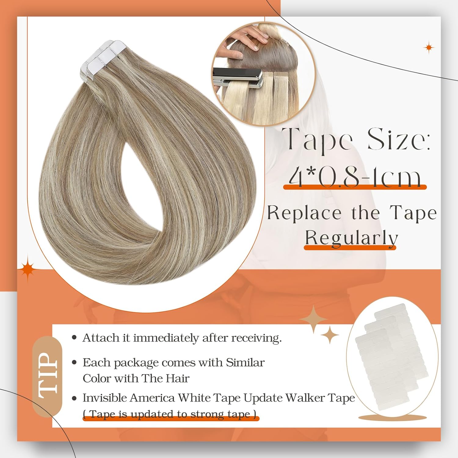 شريط تألق كامل في وصلات الشعر  - مراجعة Invisible Tape In Extensions Real Hair وسعره