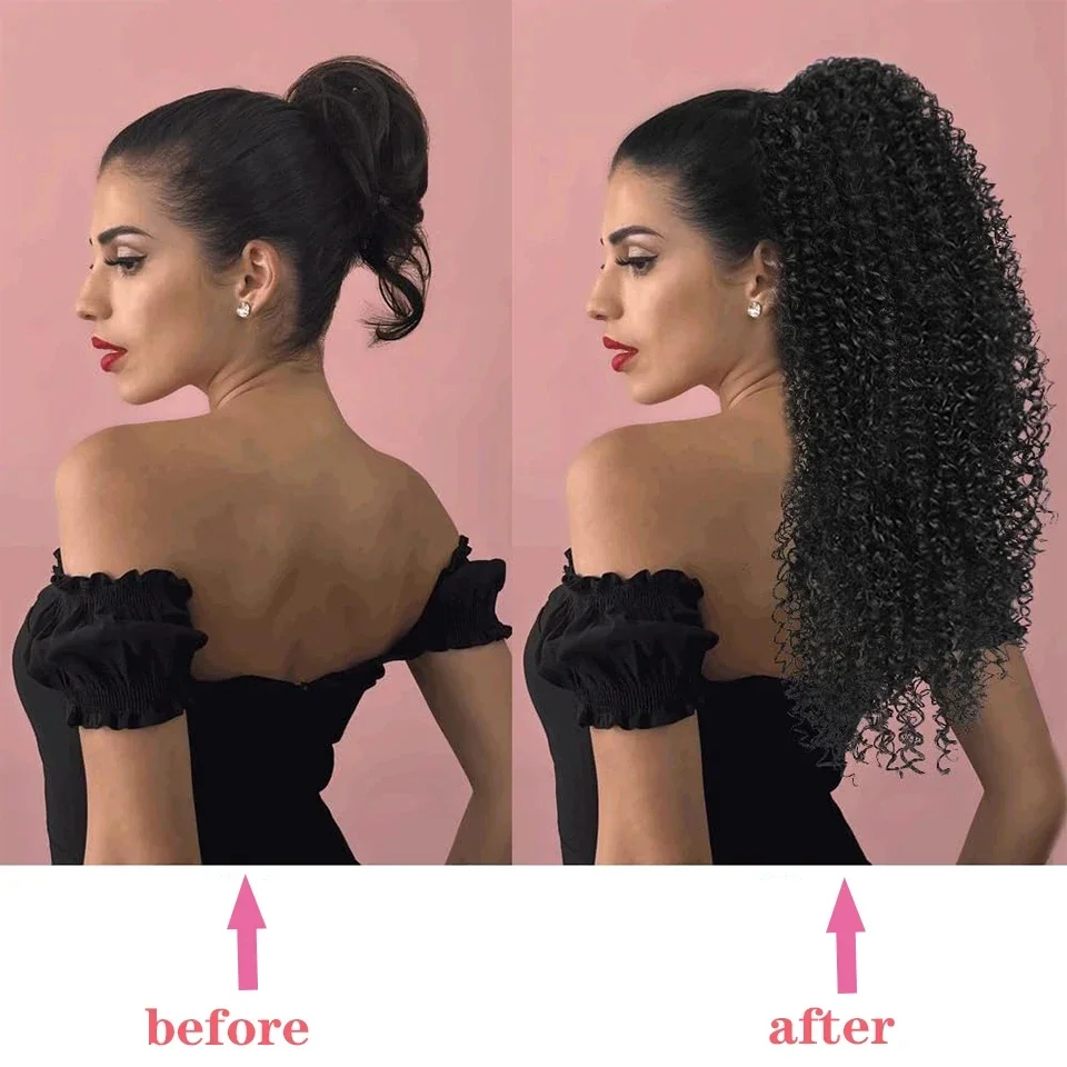 طويل غريب مجعد الرباط ذيل حصان - مراجعة Drawstring Afro Curly Puff Ponytail وسعره