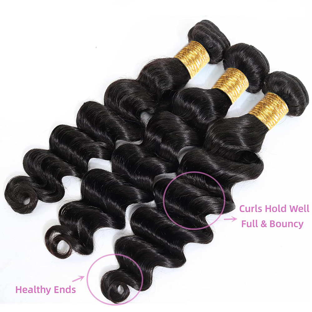 حزم شعر بشري مموج فضفاض مع إغل - مراجعة Deep Wave 3 Bundles With Closure وسعره