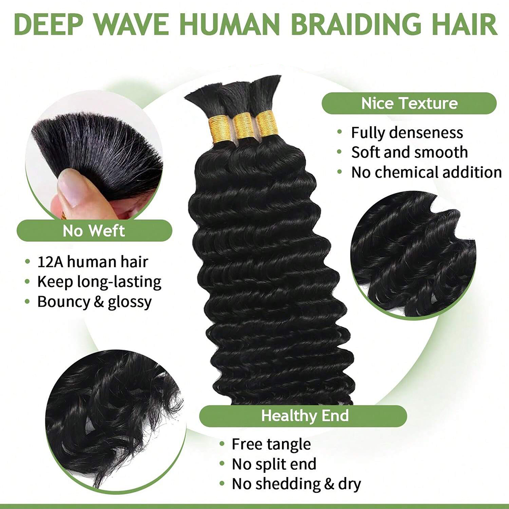 شعر بشري للضفائر، مموج عميق، 1 - مراجعة Water Wave Bulk Human Hair For Braiding وسعره