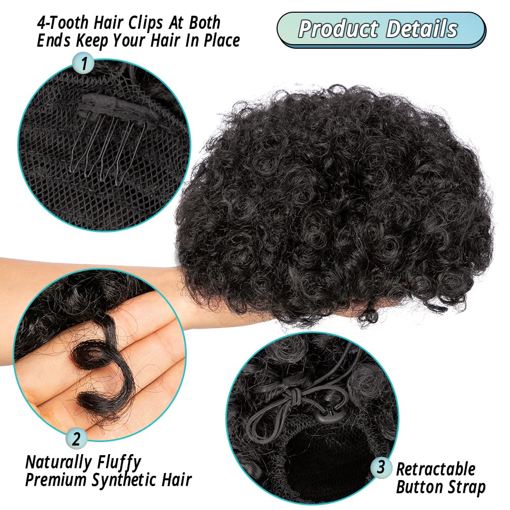 6 بوصة الأفرو نفخة الرباط ذيل  - مراجعة Drawstring Afro Curly Puff Ponytail وسعره