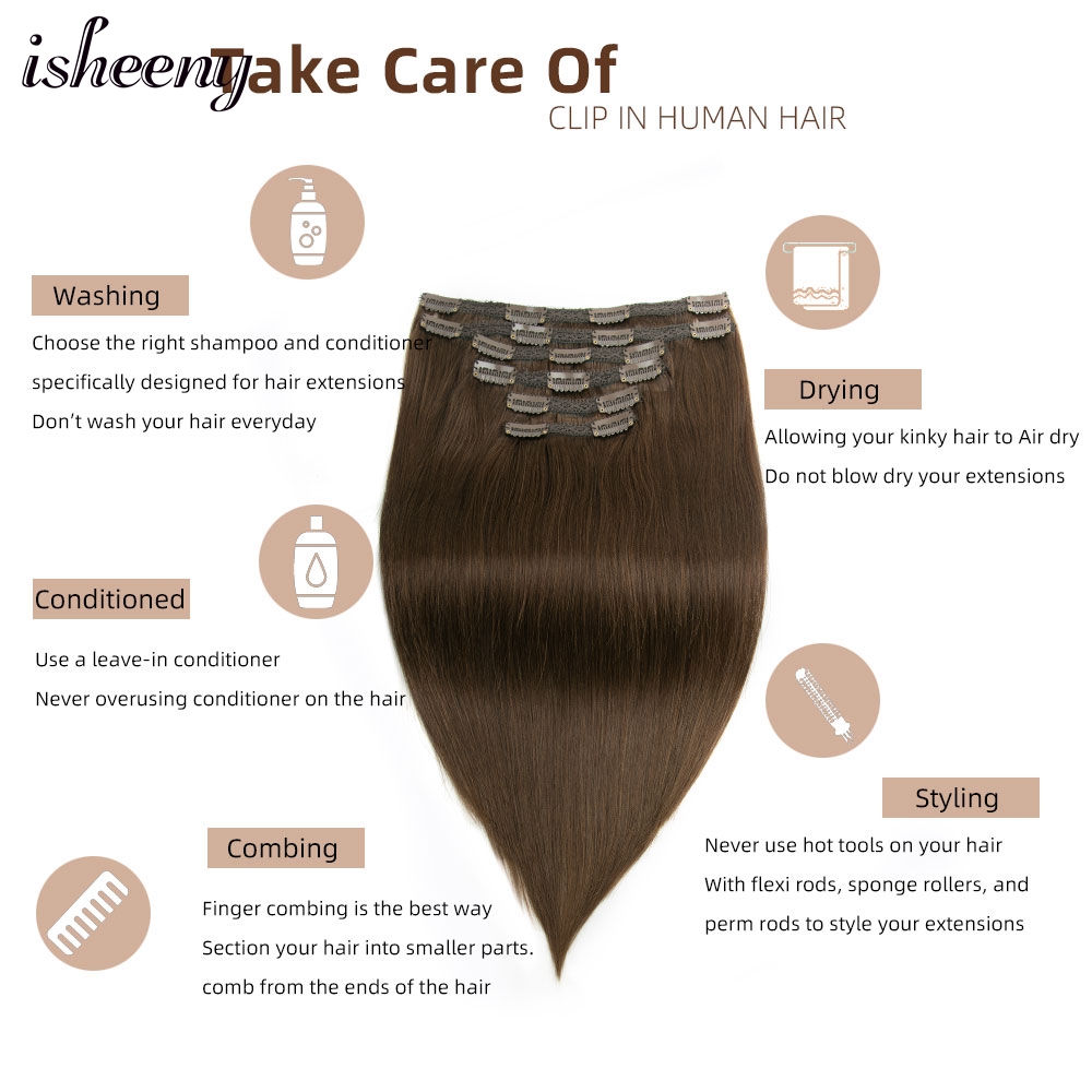 Isheeny وصلات شعر بشري ، مستقي - مراجعة Seamless Clip In Hair Extensions Human Hair وسعره