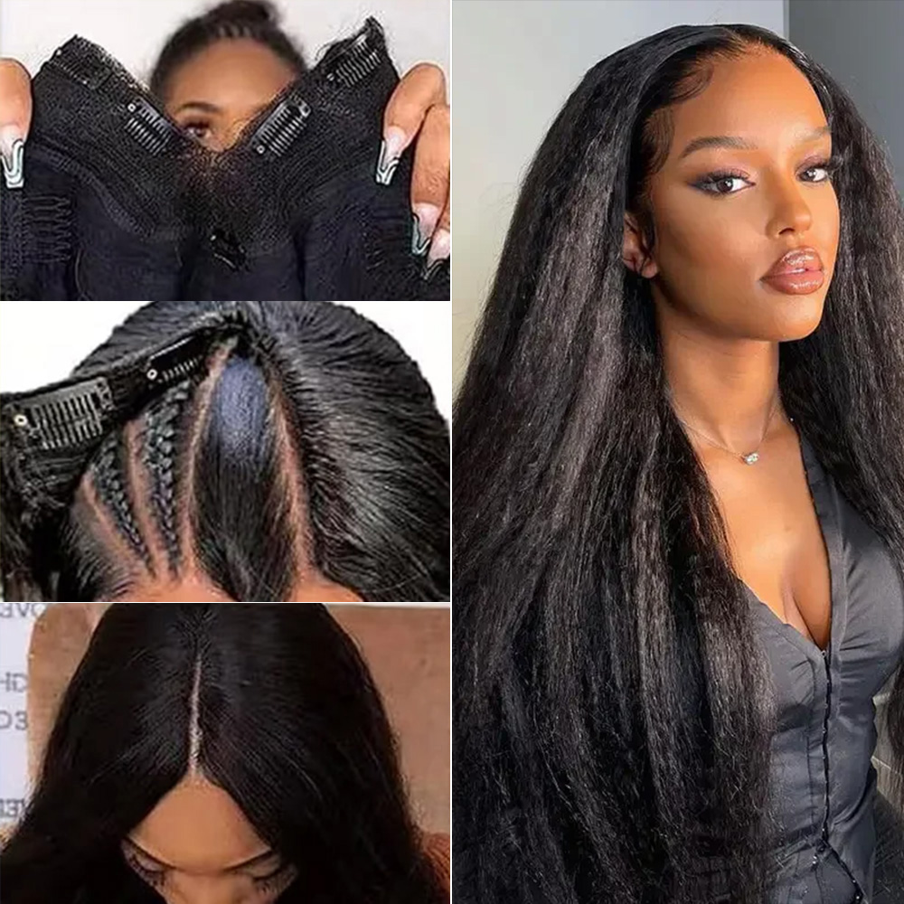 شعر مستعار بشري مستقيم كينكي ي - مراجعة Glueless Wear And Go Human Hair Wig وسعره