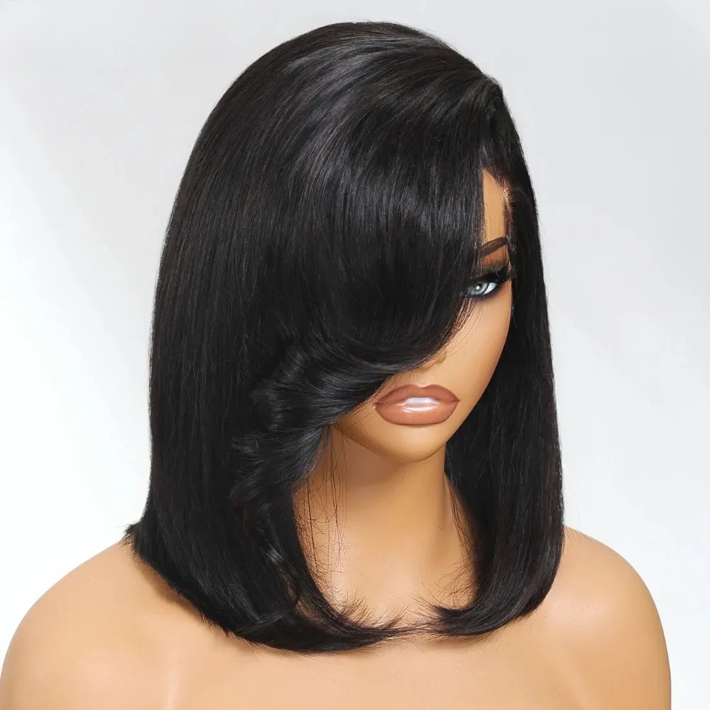 شعر مستعار قصير أسود بوب مستقي - مراجعة Pre Parted 13X4 Lace Front Bob Wig وسعره