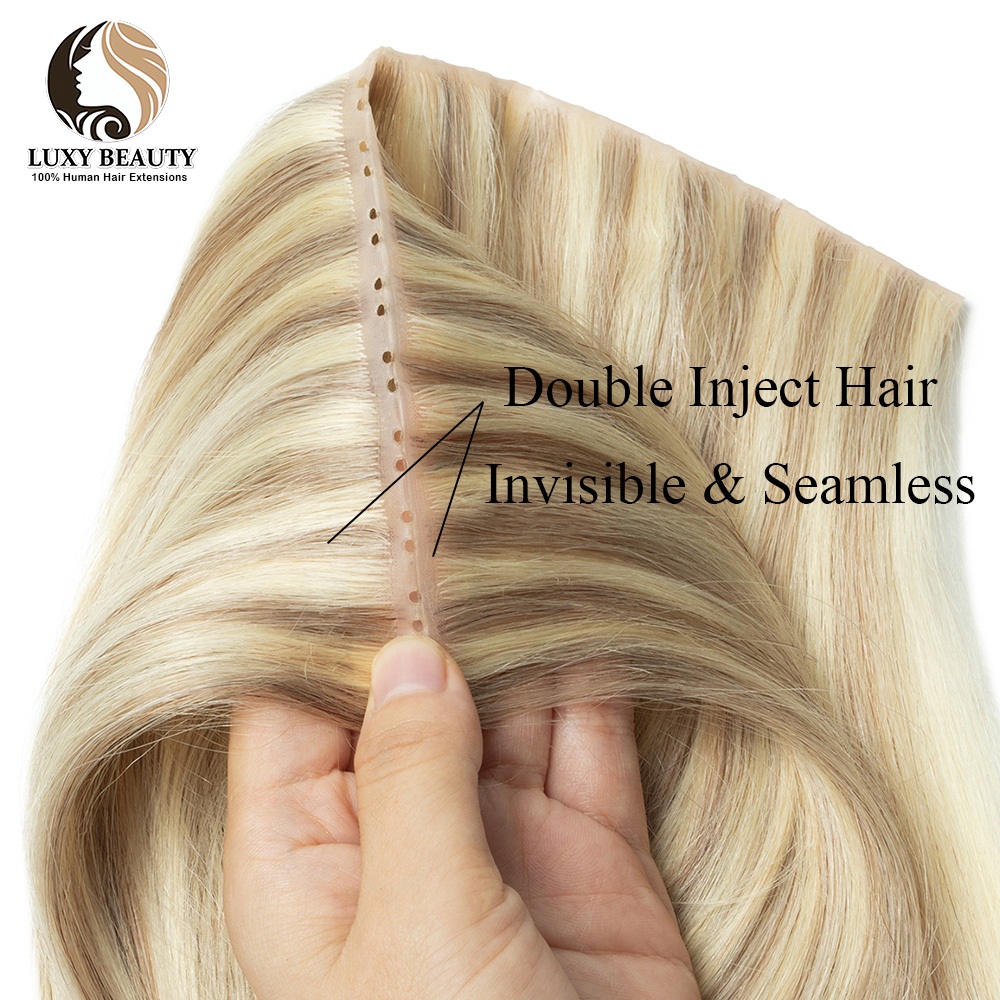 شقراء حقن ثقب لحمة شعر مستعار  - مراجعة Invisible Tape In Extensions Real Hair وسعره