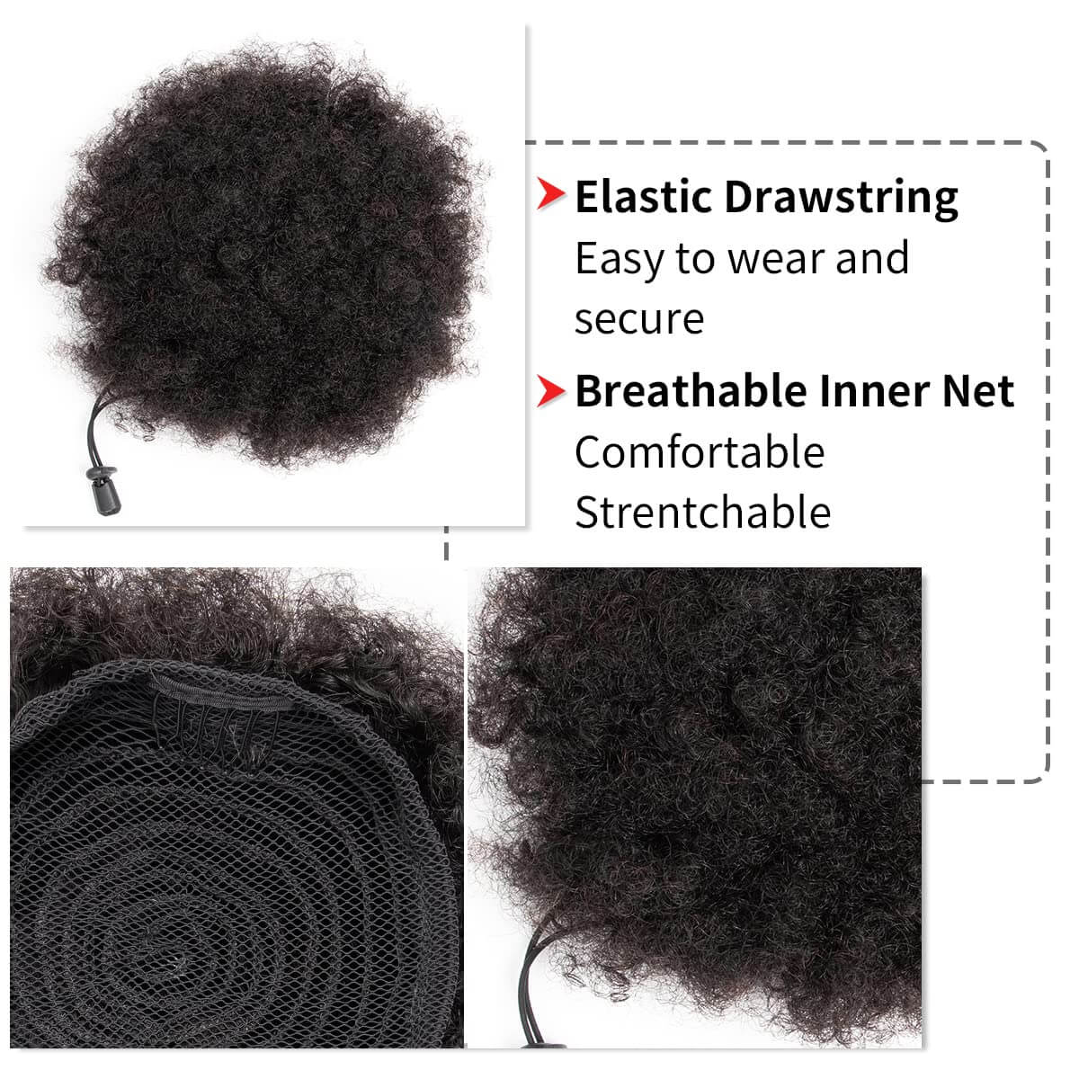 وصلات شعر صناعية مجعدة كثيفة ع - مراجعة Drawstring Afro Curly Puff Ponytail وسعره