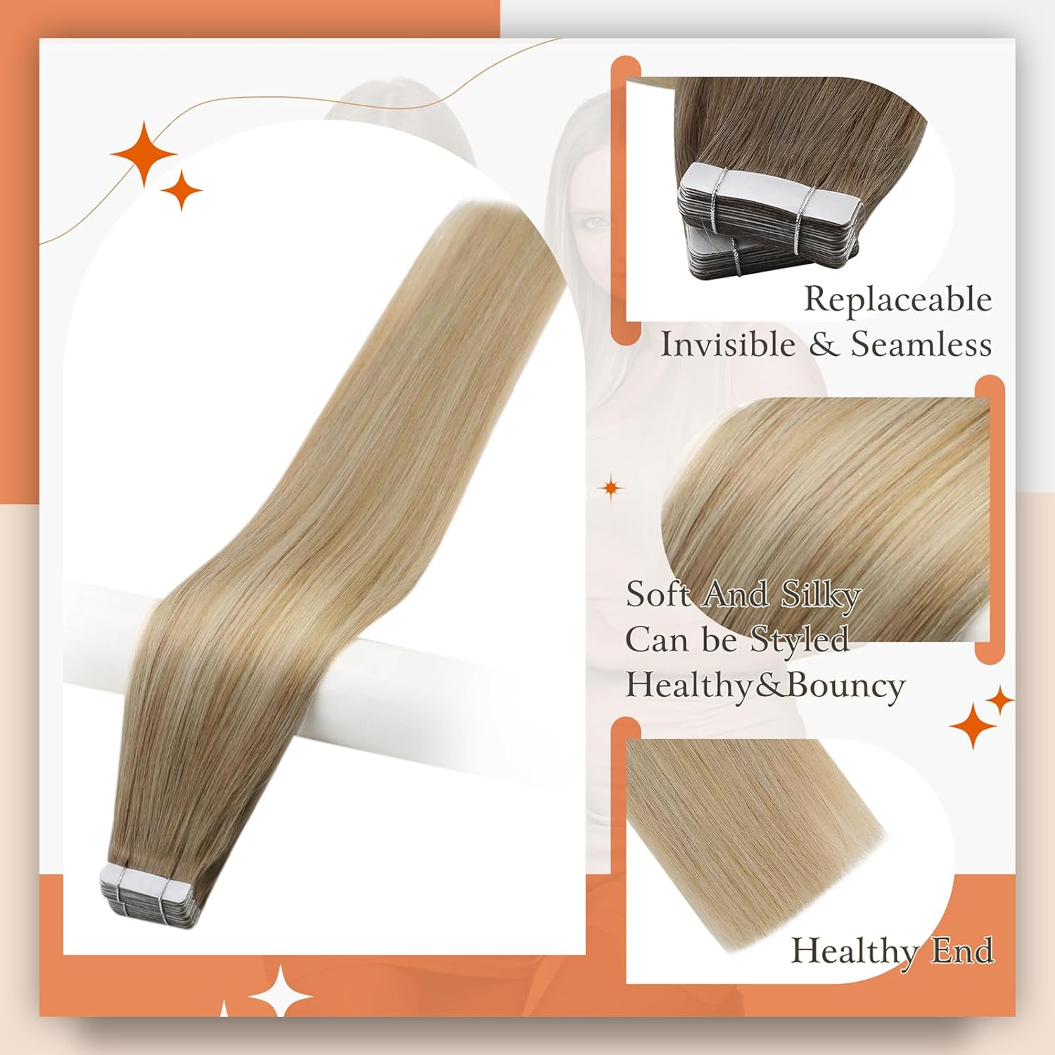 كامل تألق أومبير الشريط في وصل - مراجعة Invisible Tape In Extensions Real Hair وسعره