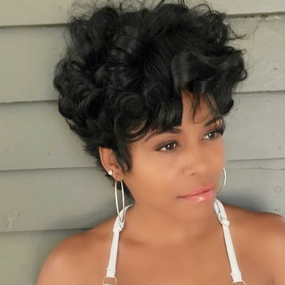 شعر مستعار مموج طبيعي للنساء ا - مراجعة Short Pixie Cut Wig Human Hair Cheap وسعره