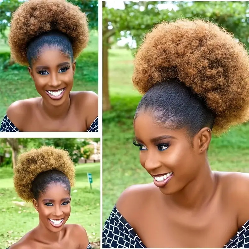 1 قطعة المرأة 10 بوصة الأفرو غ - مراجعة Drawstring Afro Curly Puff Ponytail وسعره