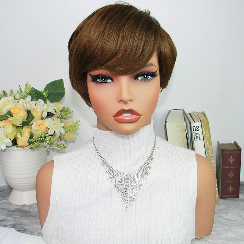 باروكة شعر بشري بني داكن بقصة  - مراجعة Short Pixie Cut Wig Human Hair Cheap وسعره