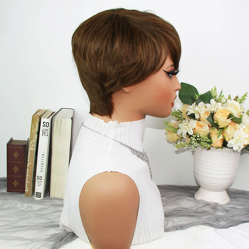 باروكة شعر بشري بني داكن بقصة  - مراجعة Short Pixie Cut Wig Human Hair Cheap وسعره